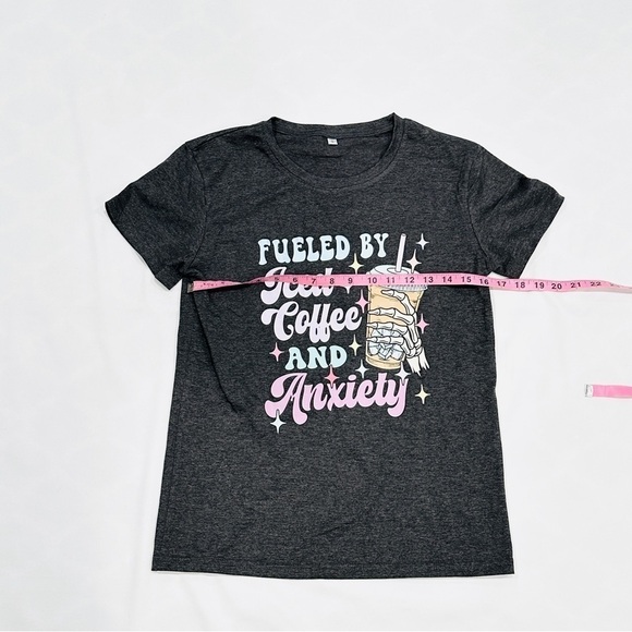 NWOT Fueled By Iced Coffee & Anxiety Grey Graphic T-shirt - Picture 4 of 7
